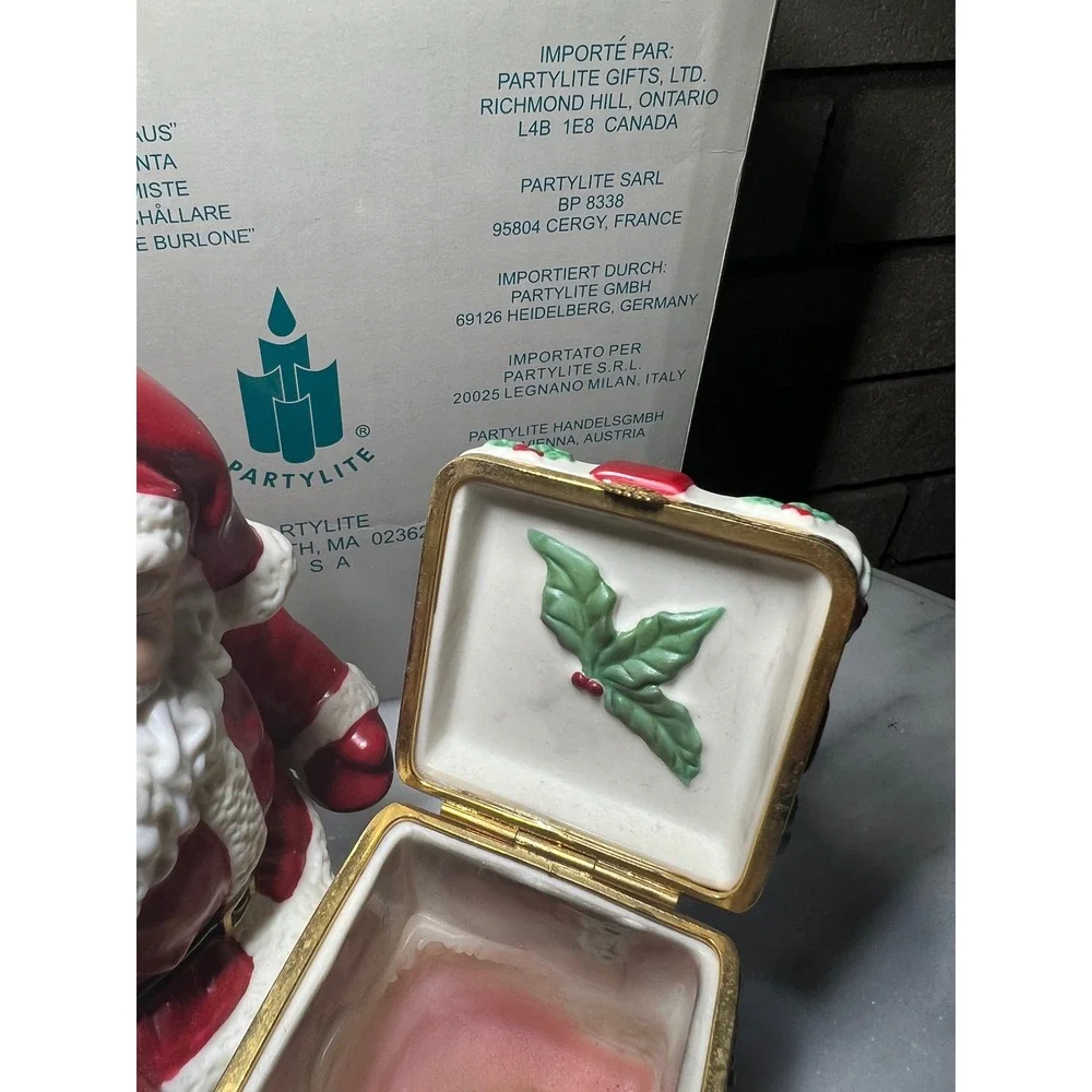 VTG PartyLite Jolly Santa Votive Holder Ceramic Hinged Gift Box Christmas - Picture 3 of 11